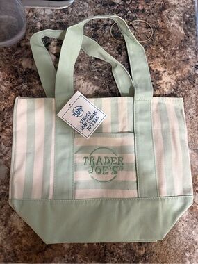 Trader Joe's Mint Green Striped Canvas Tote